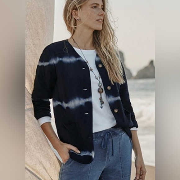 J. Jill Tops - NWT J. Jill Pure Jill Navy Blue Tie-Dye Button-Up Cardigan size XL